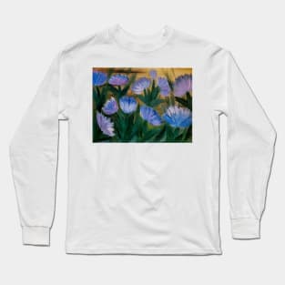 Some abstract wildflowers in purple and blue with tall grass Long Sleeve T-Shirt